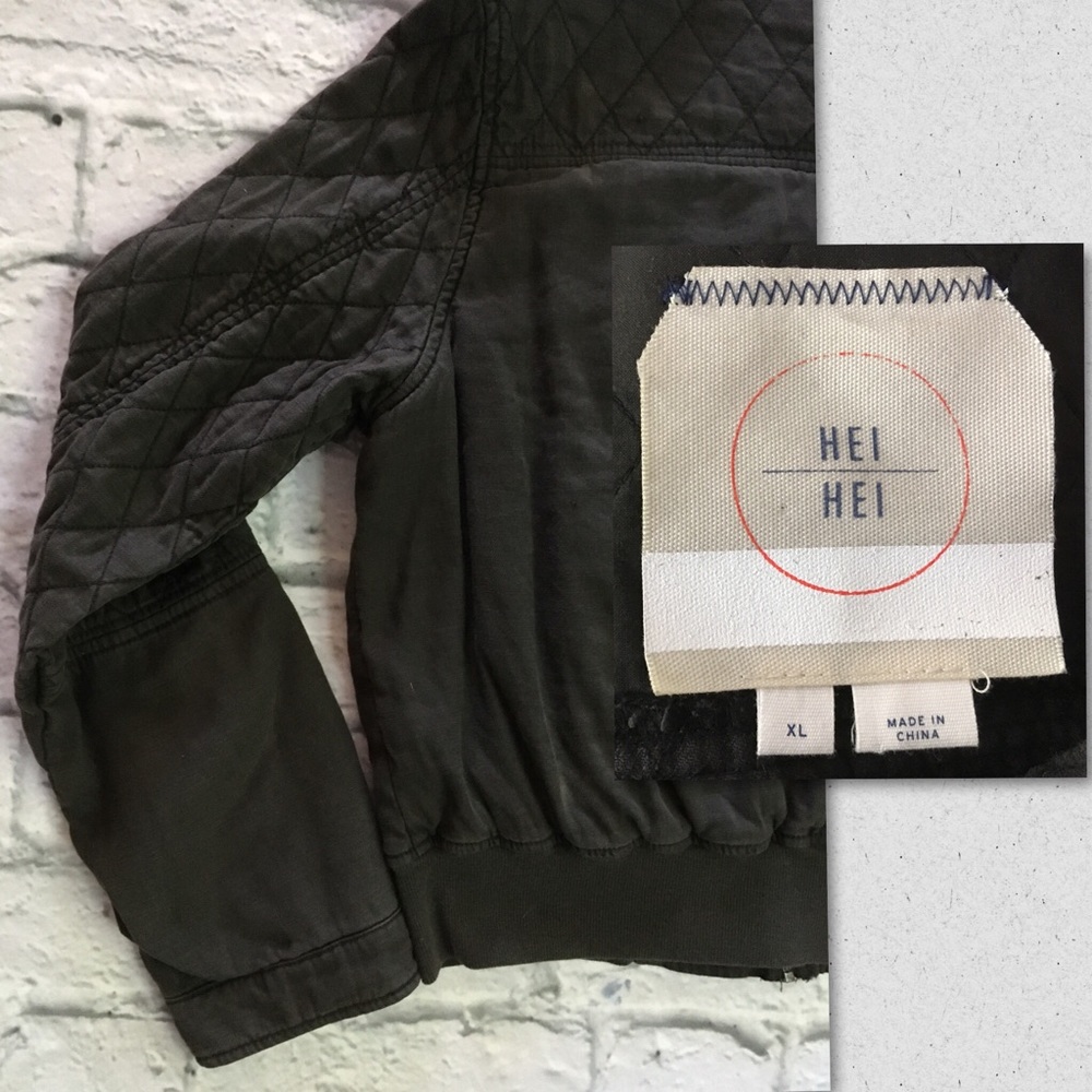 Hei Hei XL Black Bomber Jacket Quilted Zip Snaps